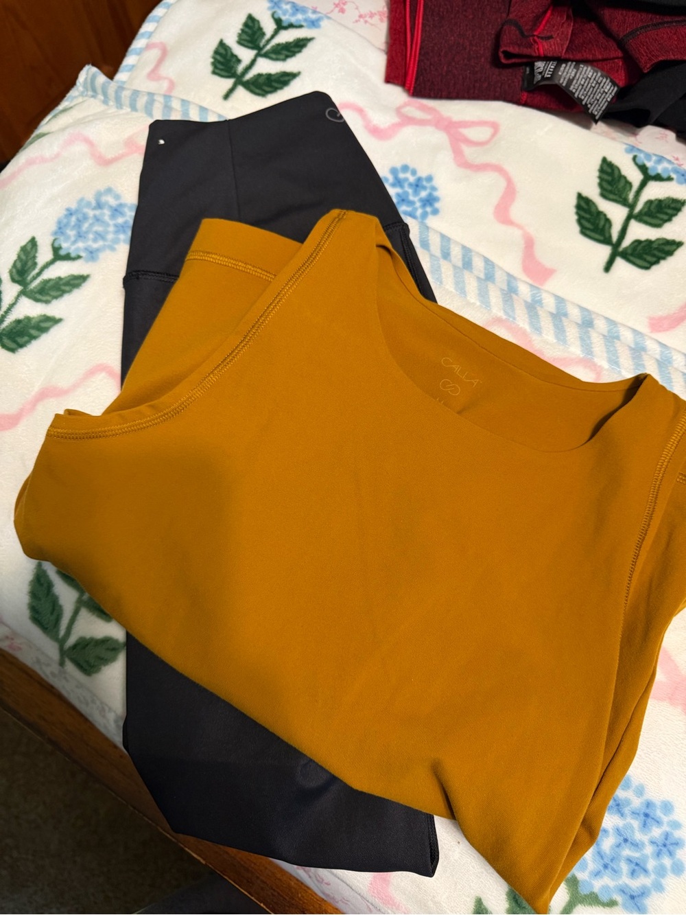 CALIA Women's Mustard Tank Top and Black Pants Set
